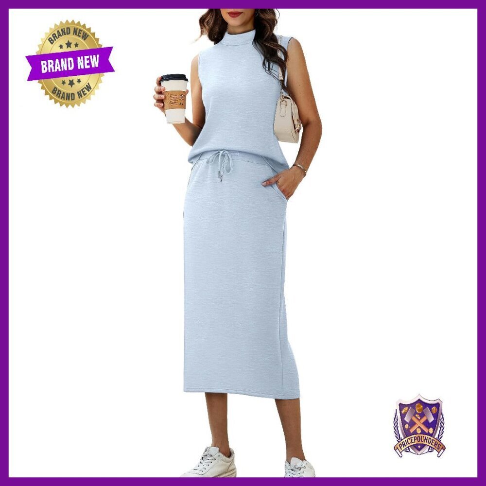 Sleeveless Mock Neck Top & Drawstring Midi Skirt Set - Luxe Soft Fabric